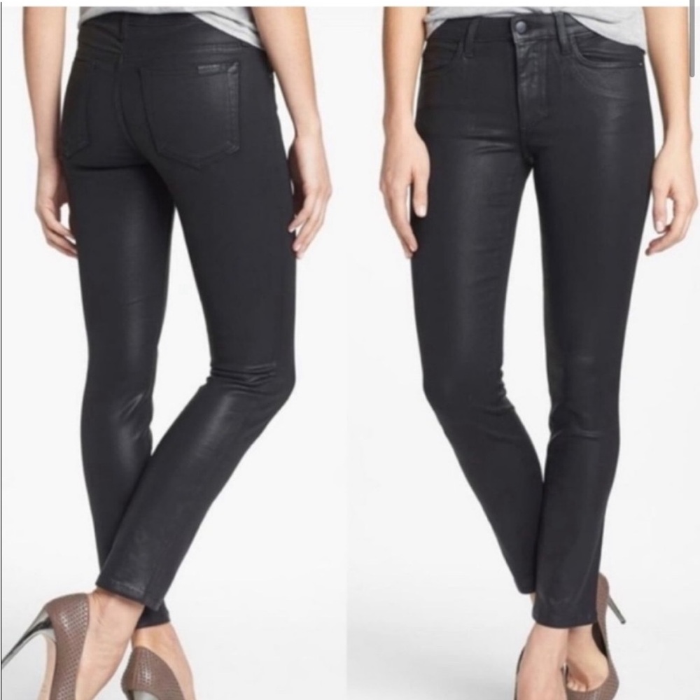 JOES JEANS COATED HIGH RISE SKINNY ANKLE JEANS IN BLACK WOMEN'S SIZE 27